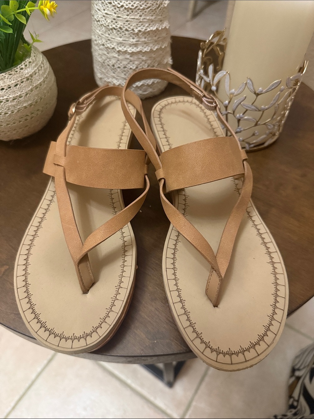BAMBOO Women's Tan Strappy Slingback Sandals Size 8